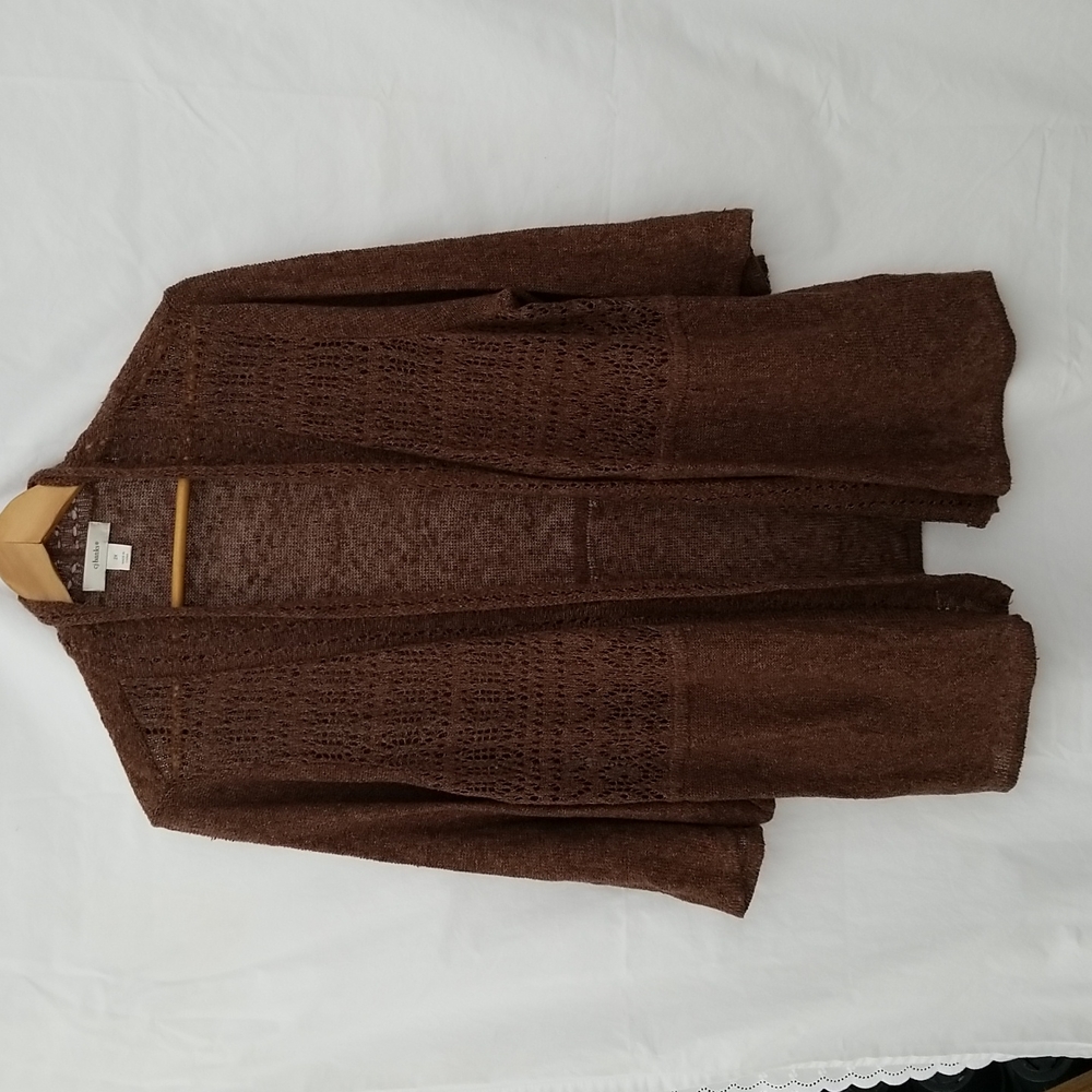 cj banks sweater multicolour cotton blend brown knit Open Cardigan 2X